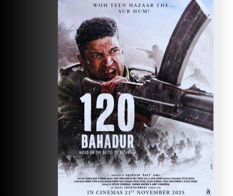 “120 बहादुर मूवी पोस्टर – भारतीय सैनिकों पर आधारित हिंदी फिल्म”